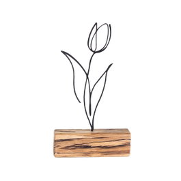 Aberto Design M-036 Objeto Decorativo de Metal Negro con Base de Madera 17 x 30 x 3.5 cm